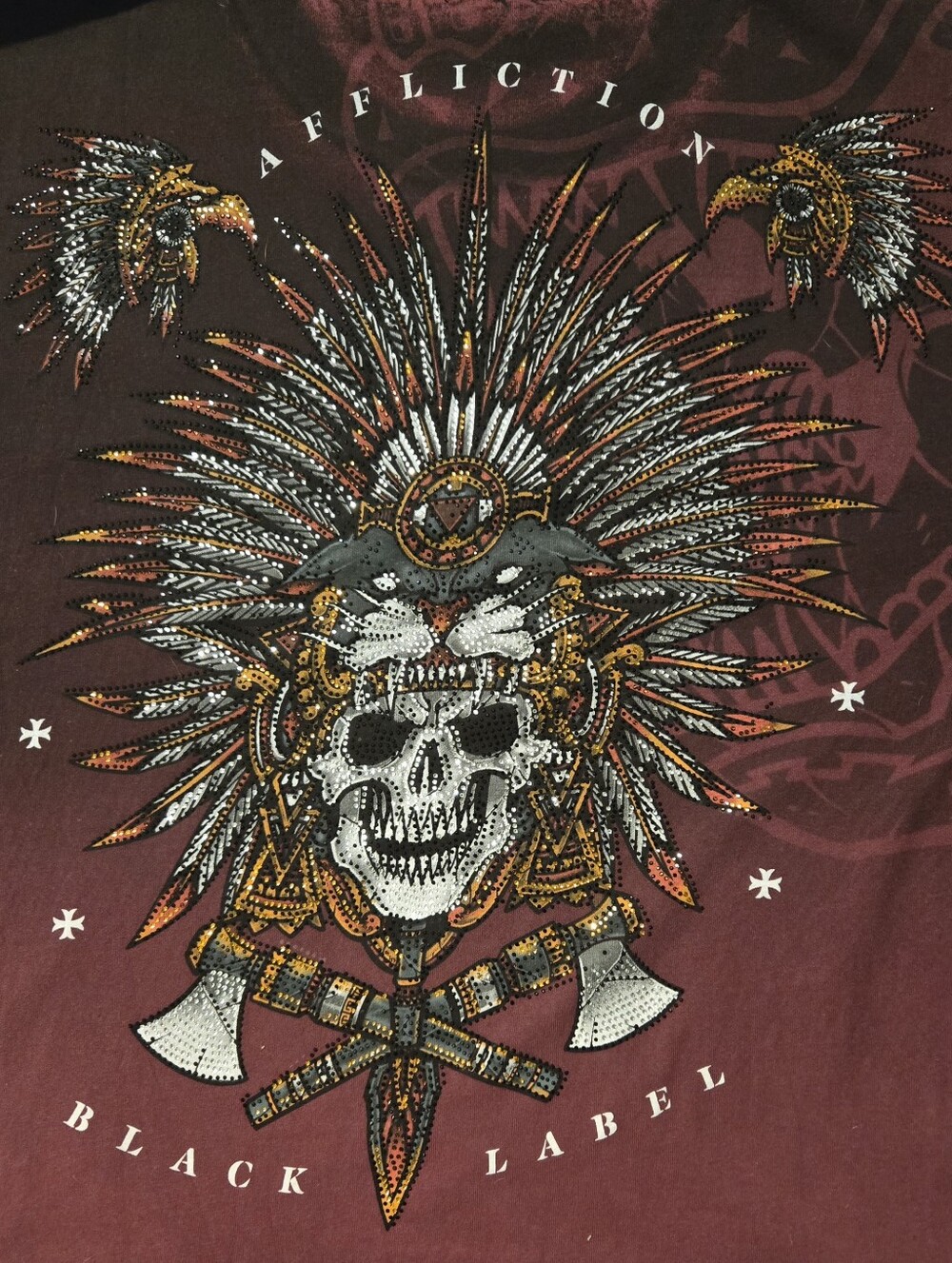 Affliction Maroon Skull Headdress Graphic Tee